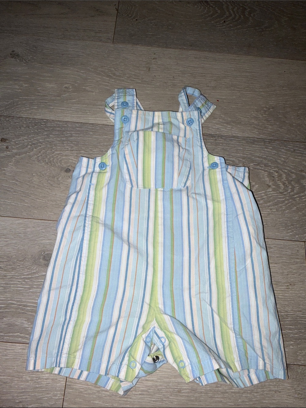 Old Navy Blue, Green & White Striped Baby Romper